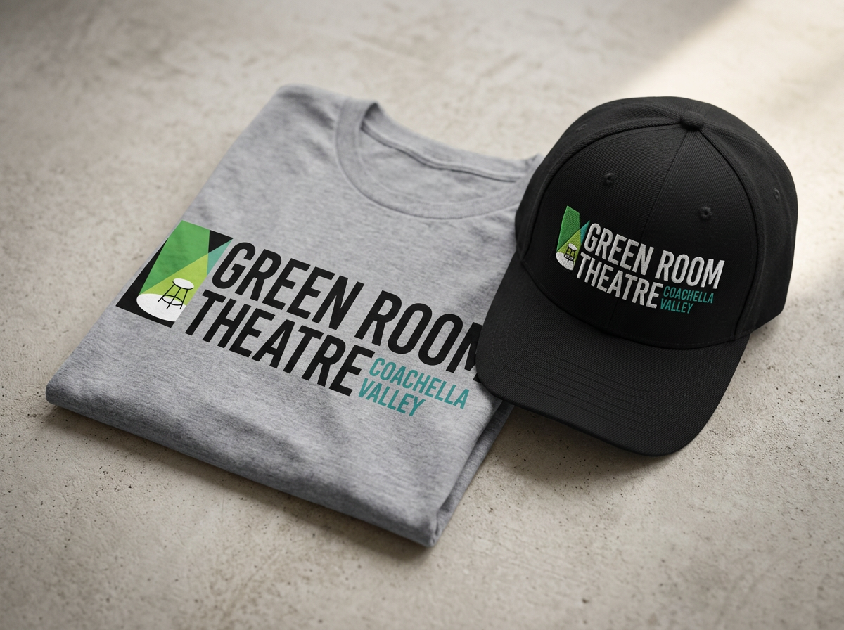 Branded t-shirt and embroidered cap for Green Room Theatre