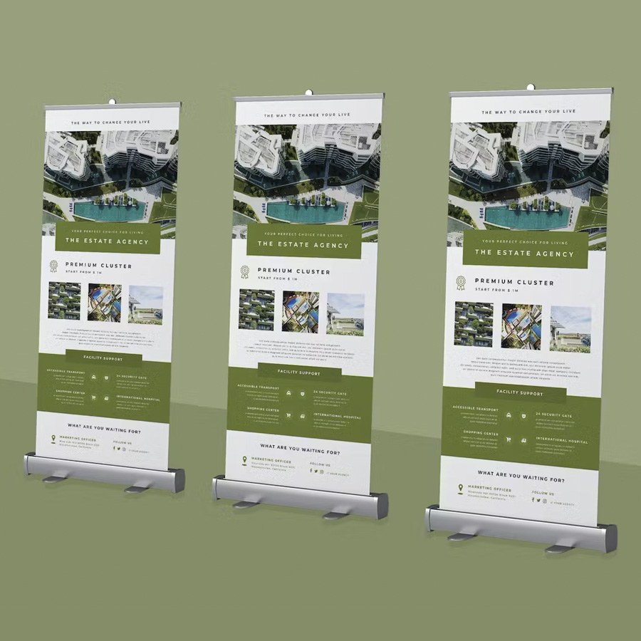 Retractable banner stands printed for a real estate agency